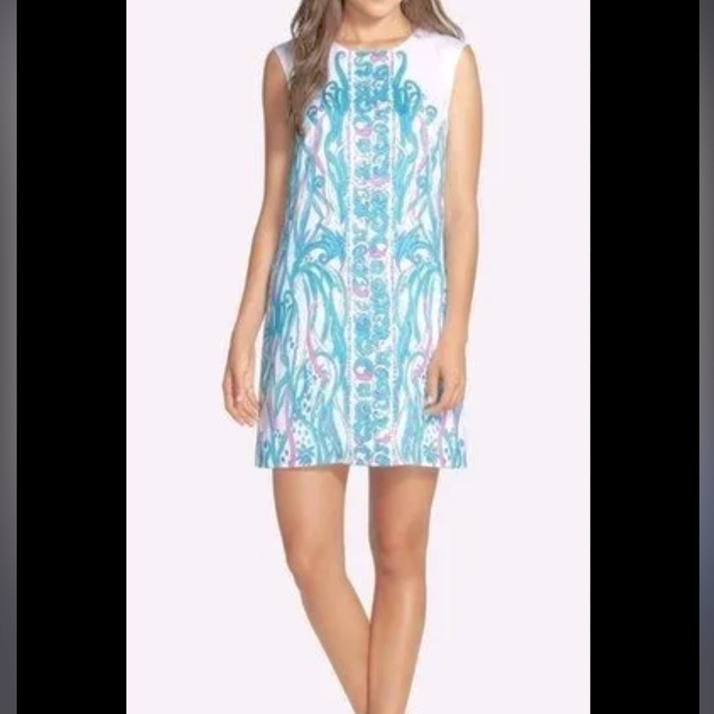Lilly Pulitzer Iona Resort White Long Story Sleeveless Shift Dress, size Medium